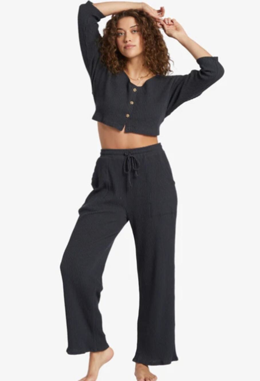 Billabong Easy As Pants Black Sands Gray Drawstring Pull On Ribbed XL